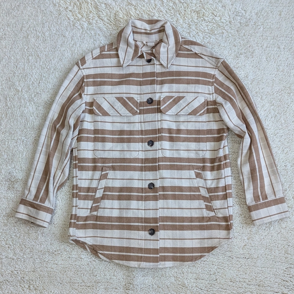 Everlane Oversized Plaid Button Down Shirt Jacket Shacket In Camel - Picture 2 of 5